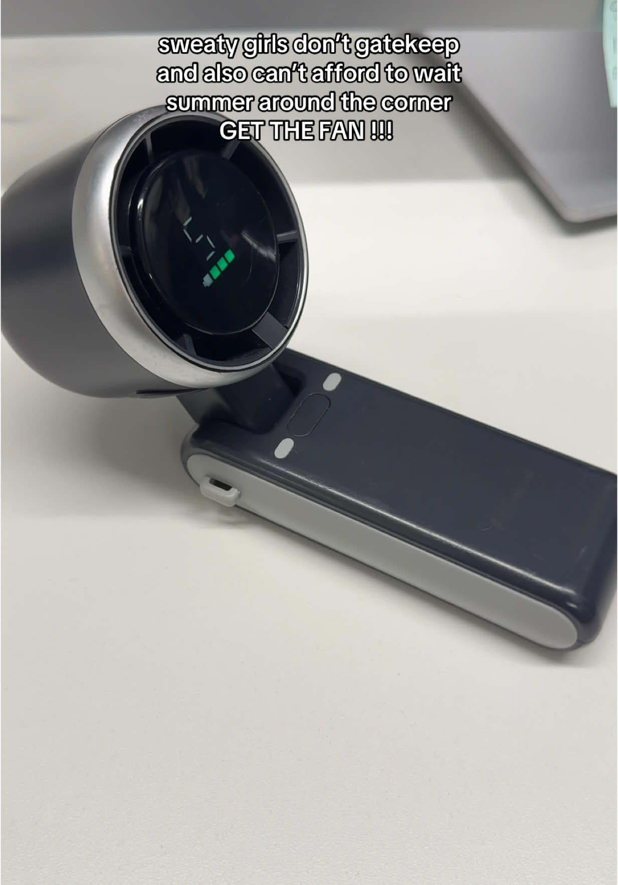 A post by @lasharinthemaking on TikTok caption: I actually can’t stress this enough, eventually it’ll be too late lol 🥵 #handheldfan #portablefan #turbofan #minifan #summeressentials #tiktokshopfinds 