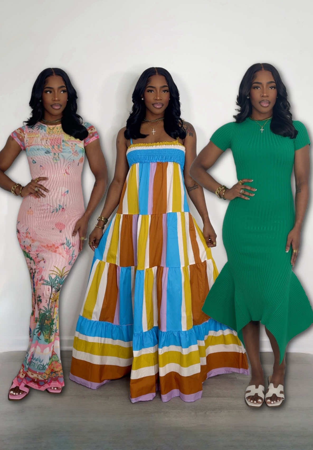 A post by @bronnnieee on TikTok caption: Dresses for spring from @Fashion Nova Which is your fav? 👀 #springfashion #springdresses #fashionnova 