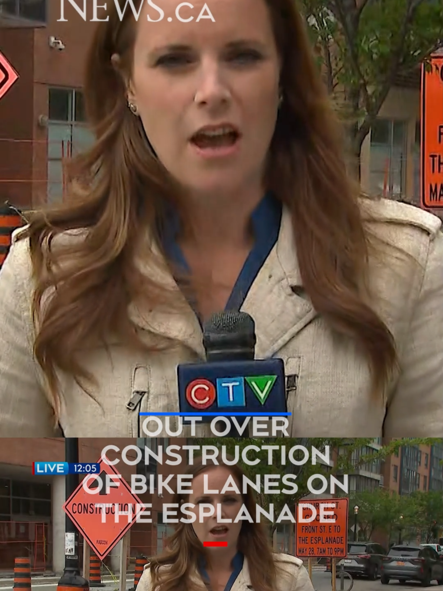 A post by @ctvnewstoronto on TikTok caption: Residents speak out over construction of bike lanes on the Esplanade Construction has started on a portion of the Esplanade has begun and so has the concerns being raised by residents and businesses. Allison Hurst has the details.