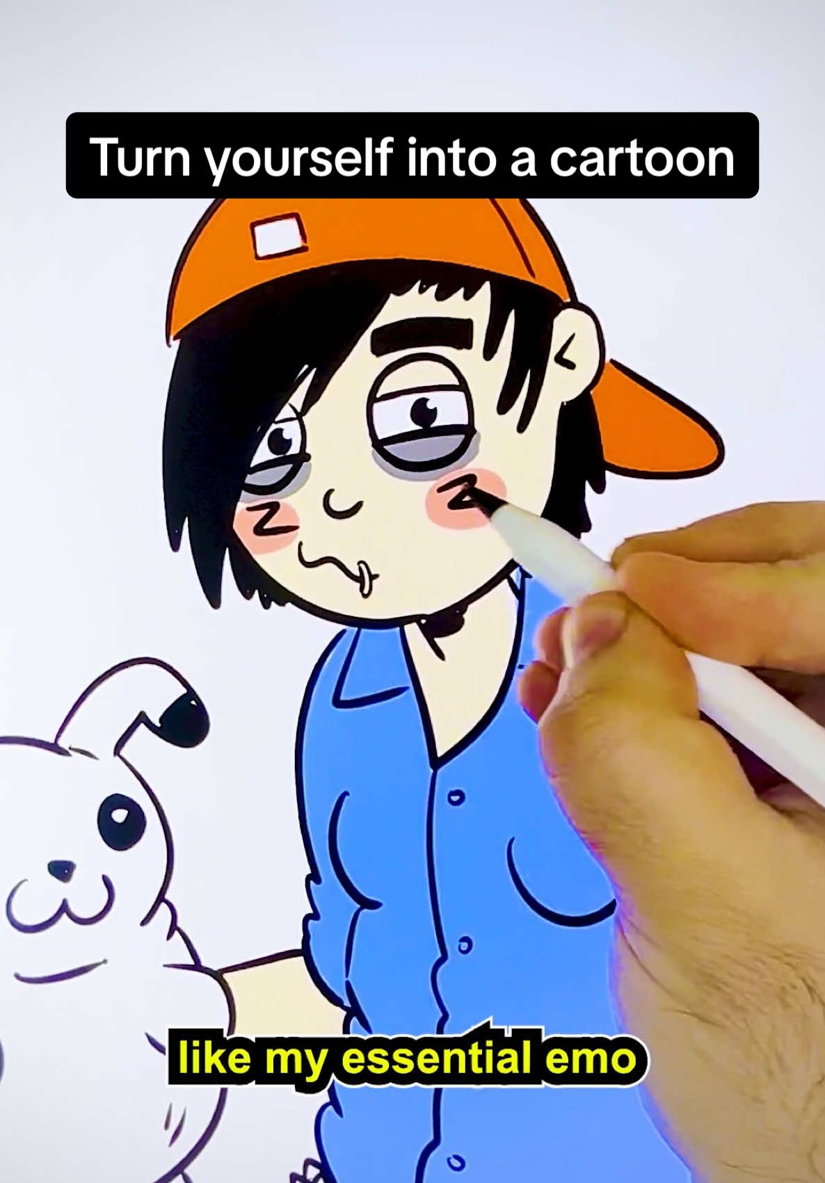 A post by @lewishancoxfilms on TikTok caption: Turning my cringey times into cartoons is like therapy for me <3  If you have any questions about my drawing or animation processes then comment below and I’ll try answering them in more vids ^_^ #drawing #drawwithme #cartoon #emo #2000s #comedy #Pokemon #fyp 