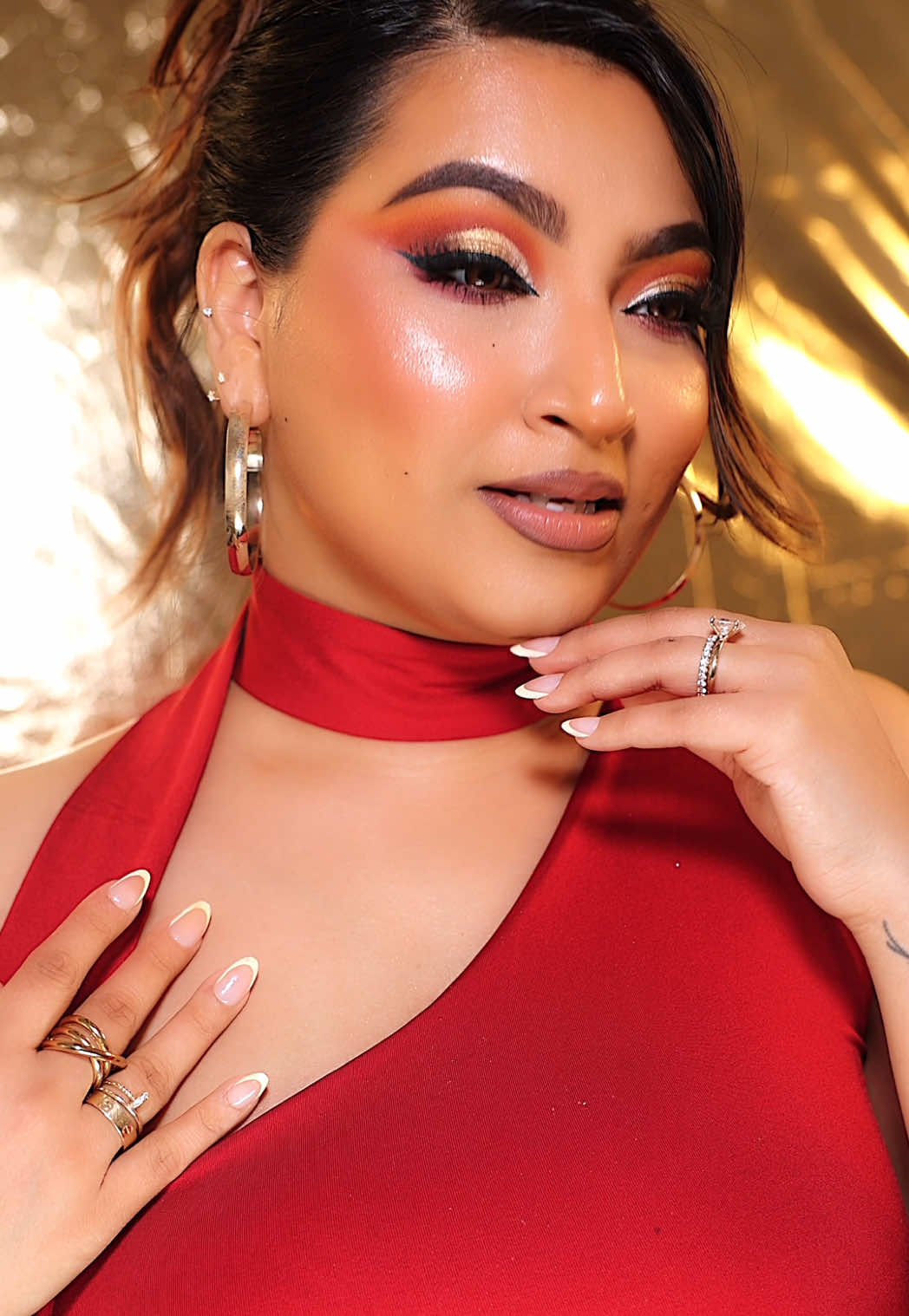 A post by @retouchbyriya on TikTok caption: Let’s do 2016 Glam inspired by @Makeupbyalinna ❤️  - @Benefit Cosmetics brow powder in 4  @BPerfect Cosmetics antidote palette  @Sephora Collection liquid liner  @Persona Cosmetics brown kohl liner  @ONE SIZE BEAUTY turn up the base foundation  @Estée Lauder concealer in 3n @LYS Beauty contour in harmony  @Saie blush in Caio  @Huda Beauty powder in peach pie  @NYX Professional Makeup soft matte lip cream in abu dabi @Morphe Cosmetics setting spray 