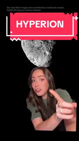 A post by @astro_alexandra on TikTok caption: Weird moons part 2!!! Saturn’s moon Hyperion is one of the weirdest looking moons in the solar system… #space #astronomy #nasa #science  