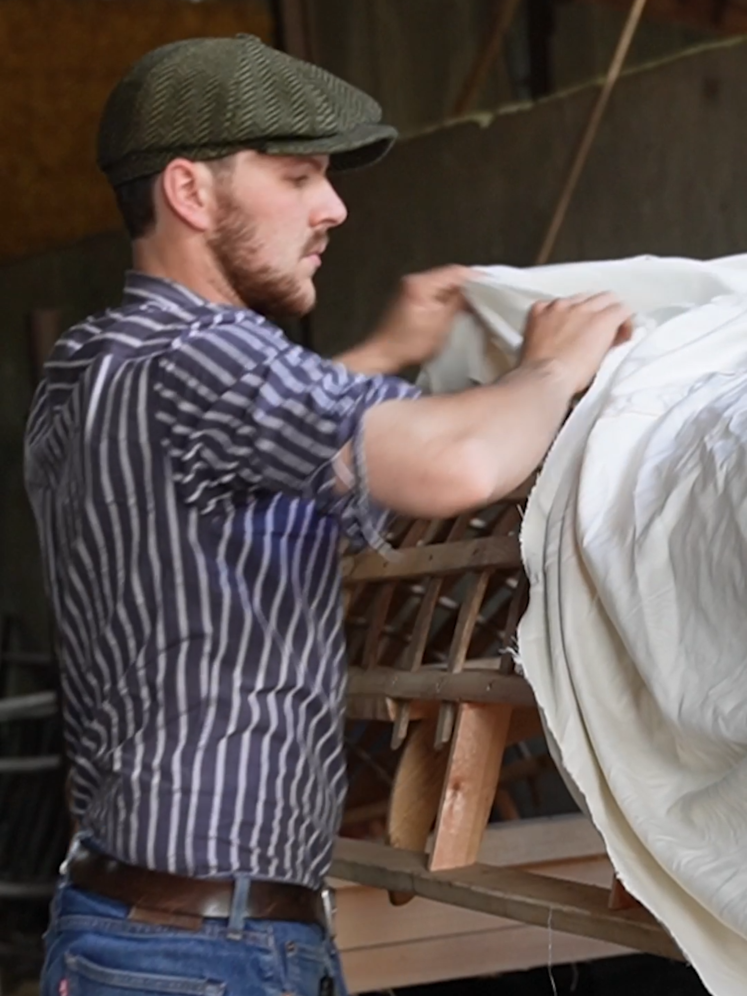 A post by @pintofplane on TikTok caption: Adding The Canvas #ireland #currach #canvas #traditional #woodwork #boatbuilding