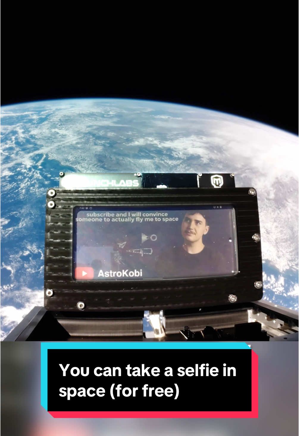 A post by @astrokobi on TikTok caption: You can take a Space Selfie for FREE thanks to @Mark Rober  #space #spaceselfie #markrober #physics #astrokobi