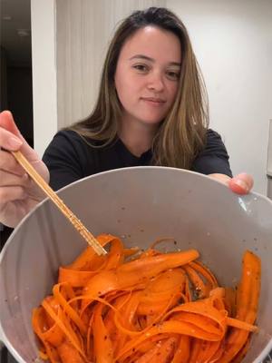 A post by @raelyn_cs on TikTok caption: Do you use jarlic (jarred garlic)?? Ofc I prefer cloves of garlic but I hate prepping it. Tried carrot ribbon salad! Def adding this to my rotation. . . . . . . #cooking #carrotribbons #recipe 