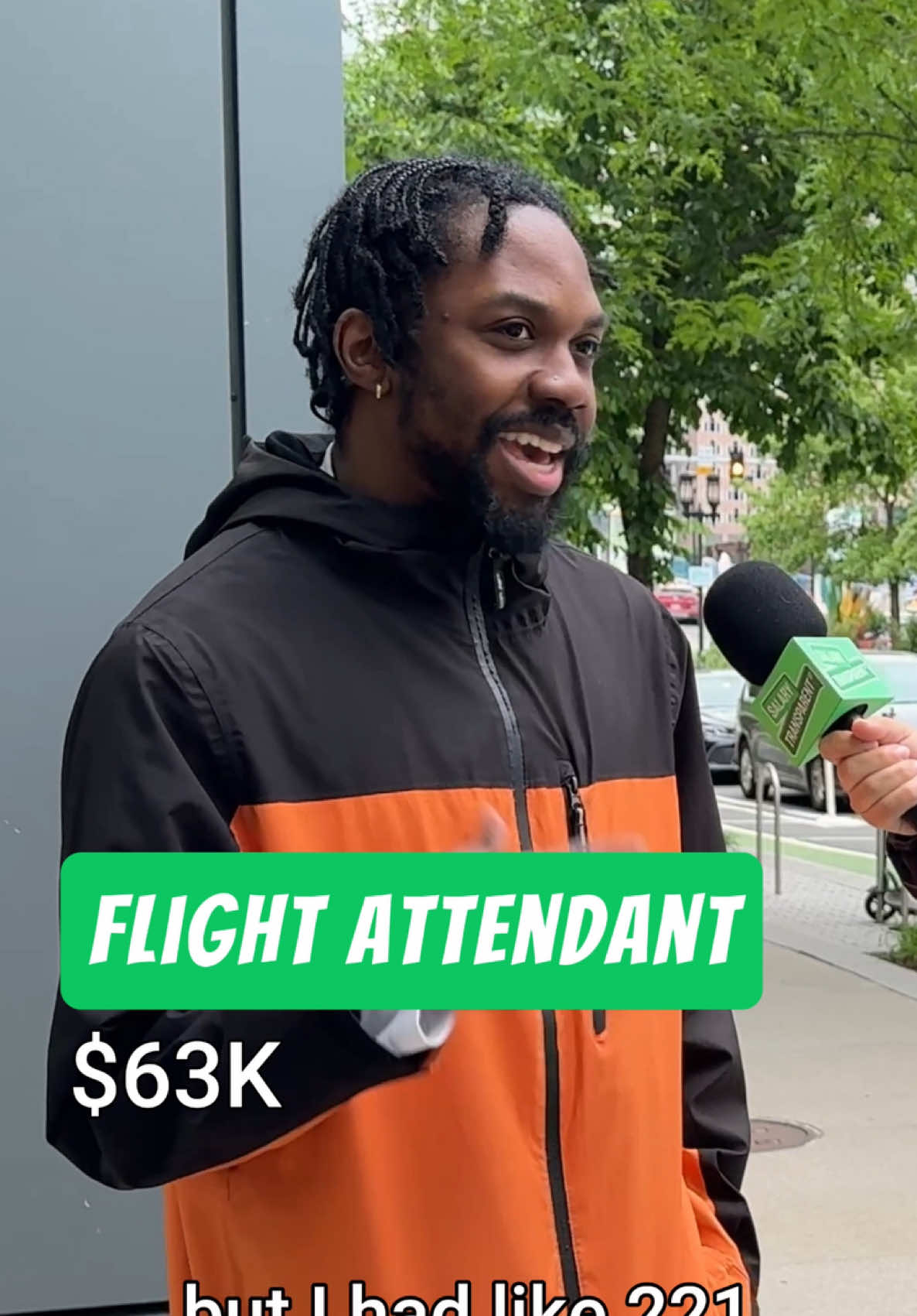 A post by @salarytransparentstreet on TikTok caption: We got to interview a #FlightAttendant in Boston! Thanks so much @Nichola$ for being transparent with us and coming to our workshop 💚 We learned the truth about how much Flight Attendants make, benefits of the job, and surprising advice! #salarytransparentstreet #salarytransparency #paytransparency #howmuchdoyoumake #flightattendants #flightattendantjob #flightattendantlifestyle #flightattendantadvice 