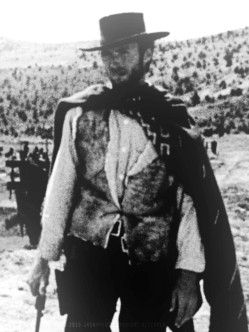 A post by @jhonypeuz on TikTok caption: a golden-haired angel watches over him. #thegoodthebadandtheugly #clinteastwood #edit intro ib: furys.vfx [FAKE EVERYTHING]