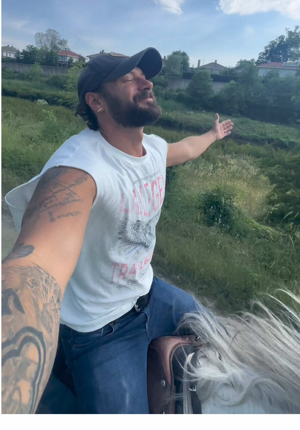A post by @quentin.emery on TikTok caption: Some will say it's not safe to do that, maybe. But that's the foundation of trust, there's always risk. To me, that's what trust looks like. We should be able to close our eyes and feel safe. The same goes for the people we choose to trust. #fyp #horse #freedom #fyppppppppppppppppppppppp #love #tornado 