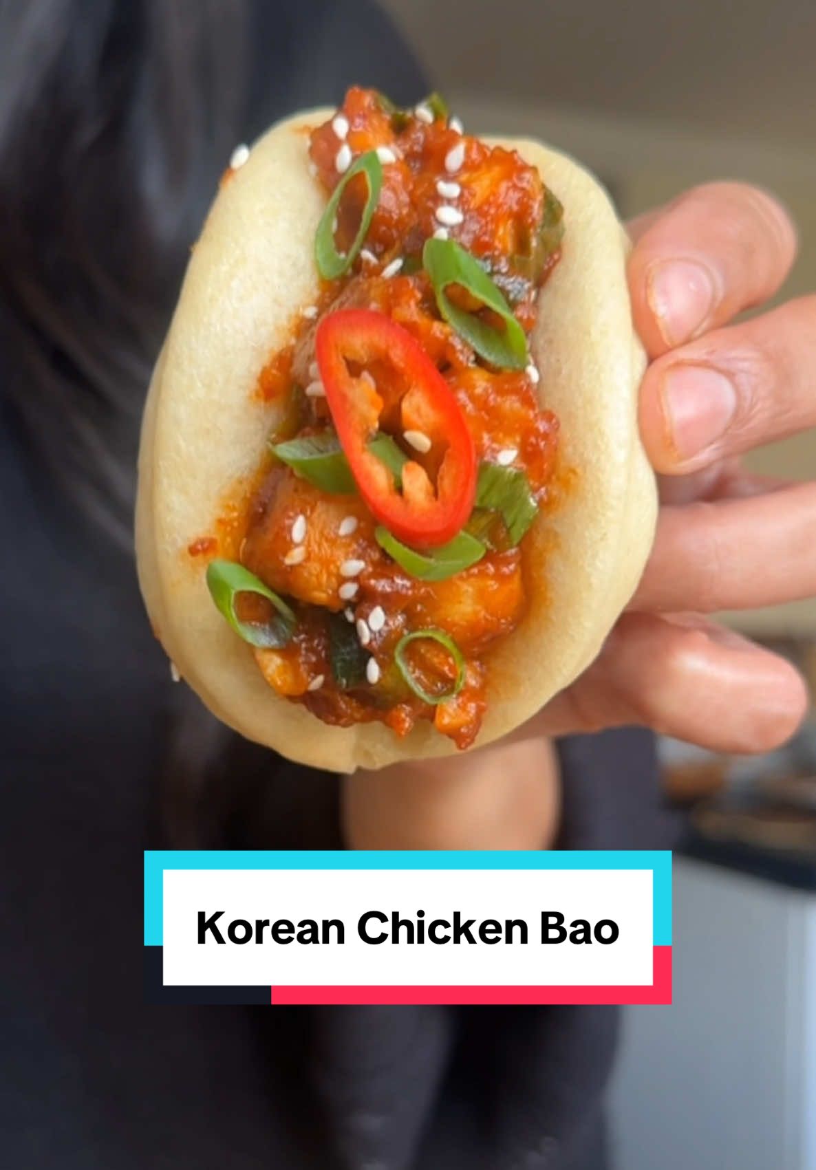 A post by @kauscooks on TikTok caption: Korean Chicken Bao – Part 2: The Filling This Korean chicken filling is seriously versatile - it's not just for bao! I often loosen the sauce with a little extra water and pour it over steamed rice for a quick, comforting meal. It's packed with flavour, comes together in no time, and works beautifully in wraps, lettuce cups, or even tucked into a wrap. Once you try it, you'll find yourself making it on repeat. Disclaimer: this isn’t an authentic Korean recipe whatsoever - it’s Korean inspired using Korean ingredients (Korean fermented chilli paste and Korean red pepper flakes) For the chicken: * 500g chicken breast, diced small * ½ tsp white pepper * 1 tsp gochugaru * 1 tbsp dark soy sauce * 1 tbsp sesame oil * 2 tbsp cornflour For the sauce: * 2 tbsp oil * 2–3 garlic cloves, minced * 1 tbsp ketchup * ¾ tbsp gochujang * 1 tbsp dark soy sauce * 1 tbsp honey * 2–3 tbsp water To garnish: * 2 spring onions, greens only * 1 tsp sesame seeds   Method: 1. In a bowl, mix the chicken with white pepper, gochugaru, soy sauce and sesame oil. Leave to marinate for at least 30 minutes. 2. Add the cornflour and mix until the chicken is well coated. 3. Heat oil in a pan over medium heat. Add the chicken and fry for 5–6 minutes until lightly golden. 4. Stir in the garlic and cook for another 2–3 minutes. 5. Add ketchup, gochujang, soy sauce, honey and a splash of water. Cook for 3–4 minutes until thickened. Add more water if you prefer a saucier filling. 6. Garnish with spring onion greens. 7. Fill each bao with 1–2 tbsp of the chicken mixture. Top with sesame seeds and extra spring onion to serve. #bao 