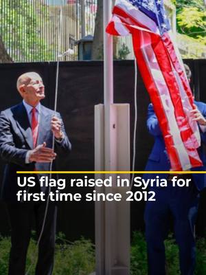 A post by @aljazeeraenglish on TikTok caption: The American flag was raised at the #US ambassador’s residence in Damascus for the first time since 2012. US envoy Thomas Barrack met Syrian foreign minister Assad Al-Shibani, as Washington resets with Damascus. The US embassy in #Syria remains closed.