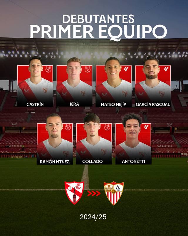 A post by @sevillafc on TikTok caption: Los debutantes con el primer equipo de esta temporada 🆕 #SevillaFC #DeportesEnTikTok #tiktokfootballacademy 