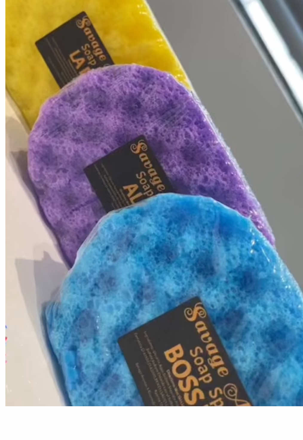 A post by @carlysscents on TikTok caption: Love the colours of our soap sponges🧽  #soapsponge #soapsponges #tiktokshop #fragrances #sponges #creatorsearchinsights 