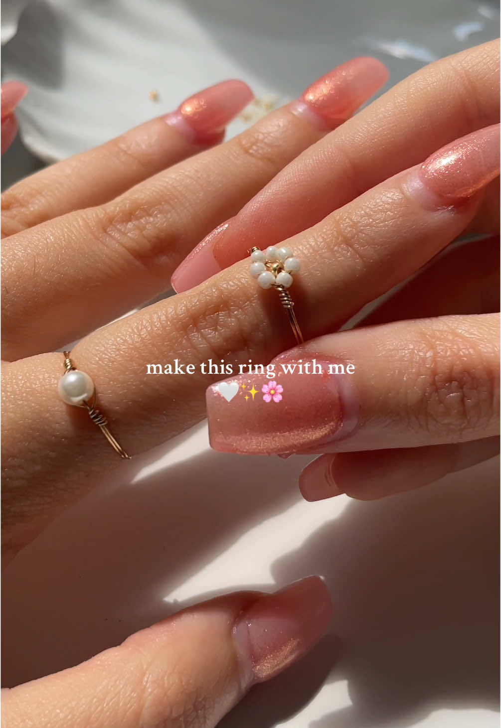 A post by @bijouxlasotita on TikTok caption: Your FAV summer ring🤍✨🌸 Available on my website Bijouxlasotita.com 🫶🏻 #handmadejewelry #canadiansmallbusiness #fyp #handmaderings #rings 