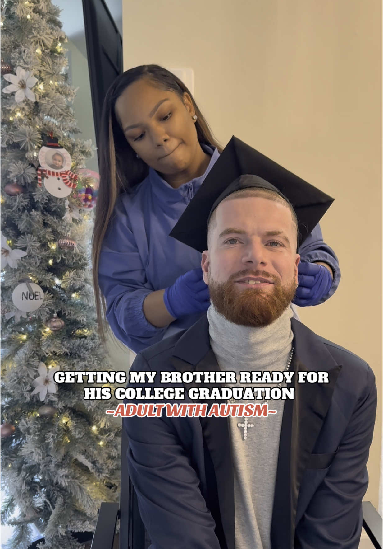 A post by @waxesbydes on TikTok caption: SUPER PROUD OF MY GUY🥹🎓🖤 #family #familytime #autismfamily #autismacceptance #adultswithautism #asd #autismawareness #autistictiktok #autism #autistic #adultwithautism #autismoftiktok #familyfun #autisticadult #graduation #graduate #ginger #college 