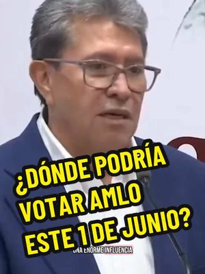A post by @politicomx on TikTok caption: 🗳️ ¿Dónde podría votar AMLO este 1 de junio? El diputado morenista Ricardo Monreal afirmó que no sabe si el expresidente López Obrador acudirá a votar en la elección judicial. Recordó que anteriormente lo hacía en CDMX, pero para votar en Chiapas, donde reside ahora, tendría que haber cambiado su domicilio.  #lopezobrador #amlo #elecciónjudicial