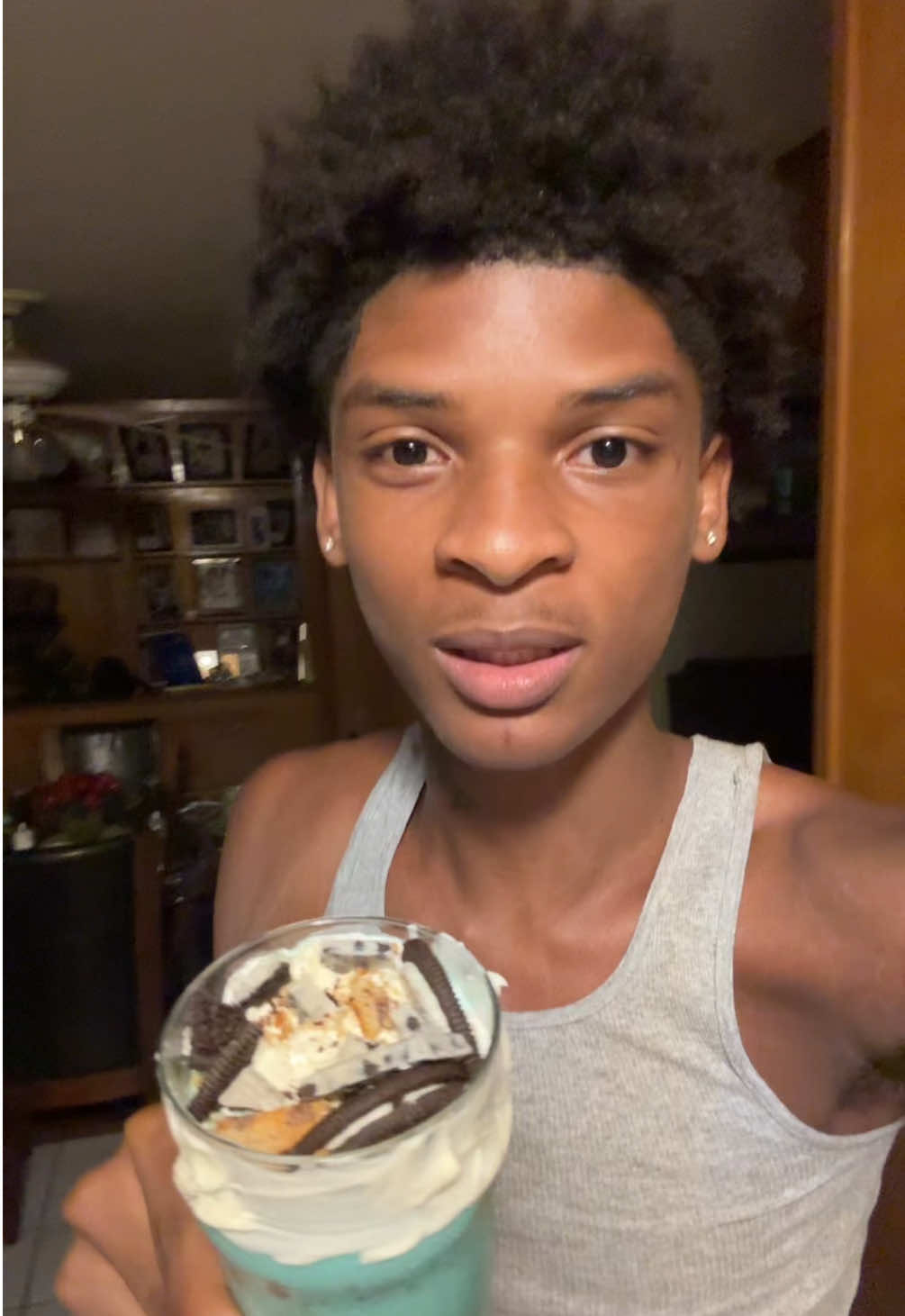 A post by @64krazy on TikTok caption: Cookie Monster milk shake with the unsmacked bro.. #fyp #foryoupage #foodie 