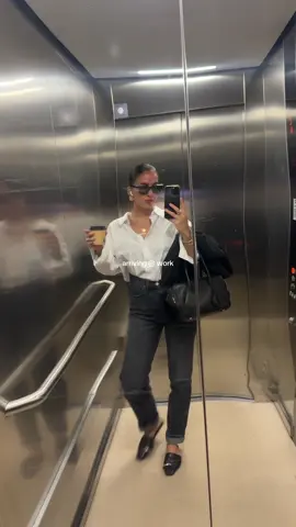 A post by @enna.knezevic on TikTok caption: Arriving at work lately. ☕️ #scandinavianstyle #scandistyle #whatiwore #outfits #fits #OOTD #officeoutfit #workfit 