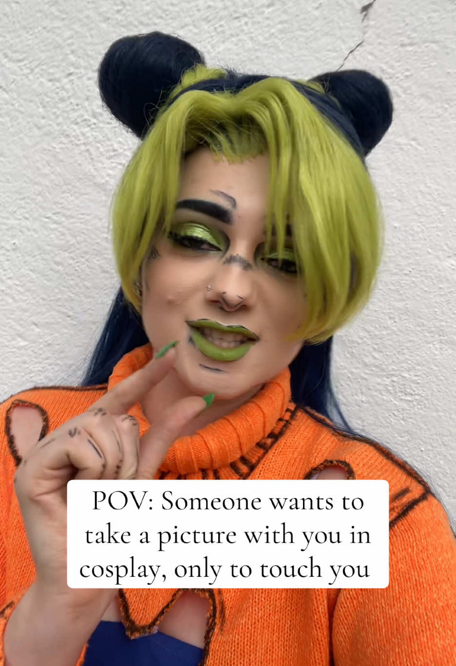 A post by @leannmel on TikTok caption: Sorry to everyone who had such an experience… just disgusting #jolynekujo #jolynecujoh #jolynecosplay #jolynekujocosplay #jojosbizarreadventure #jojoscosplay #fy #animuc2025 