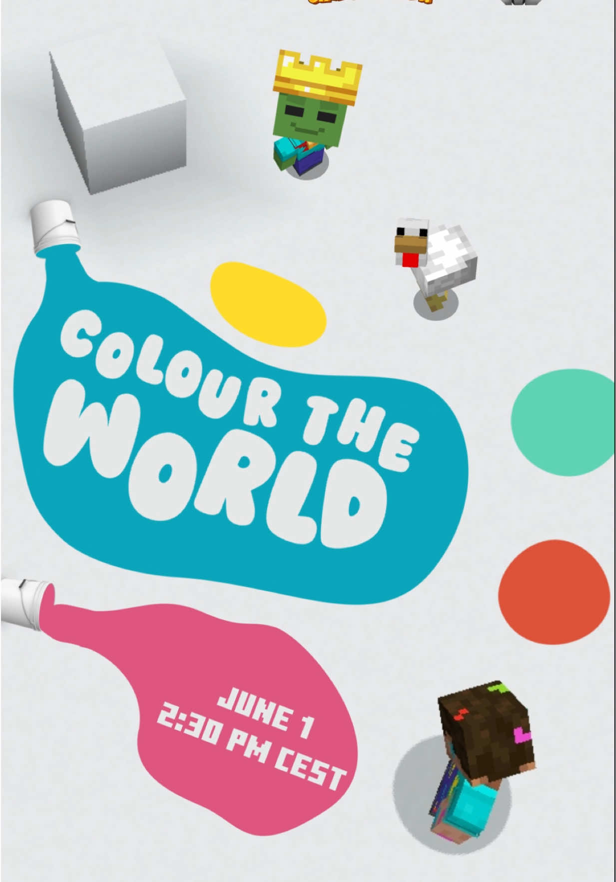 A post by @minecraft on TikTok caption: Colour The World on @Twitch Rivals   Tune into a twist on @MCC during Twitchcon where creators will face off in wild mini games to reclaim their team colors. #Minecraft  