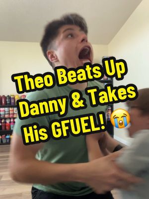 A post by @dannydorito23 on TikTok caption: Replying to @JEY USO RHEA RIPLEY JHEA 💙💜 Theo beat me up and took my GFUEL! 😭 @G FUEL Energy #gfuel #dad #sneaky #funny 