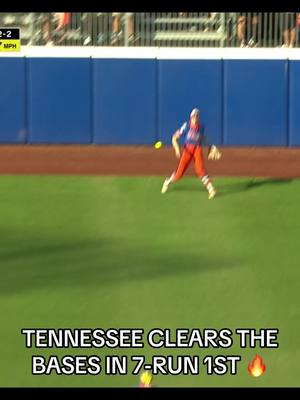 A post by @secnetwork on TikTok caption: #VOLS STARTIN’ OFF HOT IN THE FIRST 😮‍💨 #tennessee #softball #wcws 