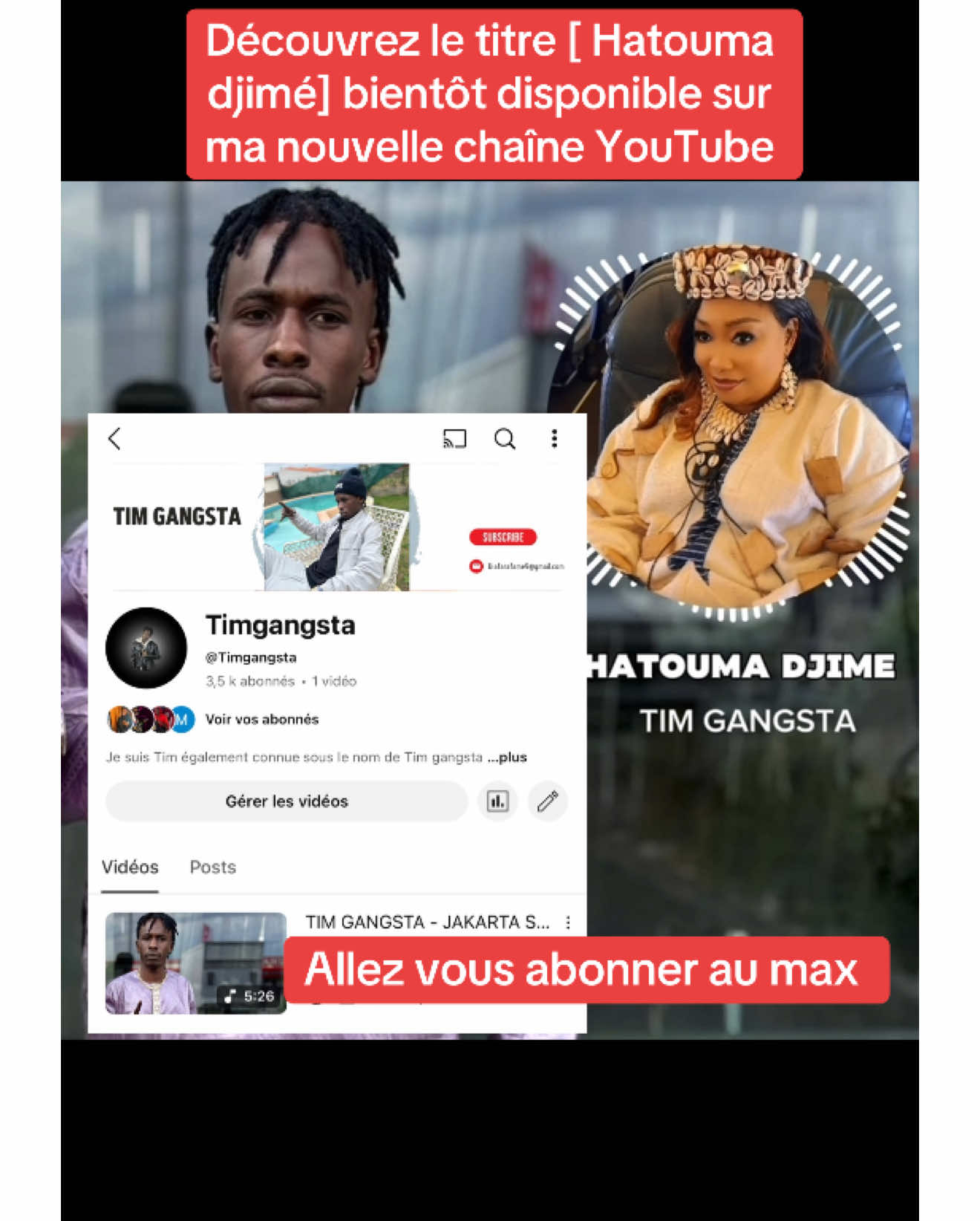 A post by @timgangstaofficiel on TikTok caption: Allez vous abonner sur ma nouvelle chaîne YouTube Timgangsta #Tim_Gangsta #soninke #sonirap @Bintou Dia 