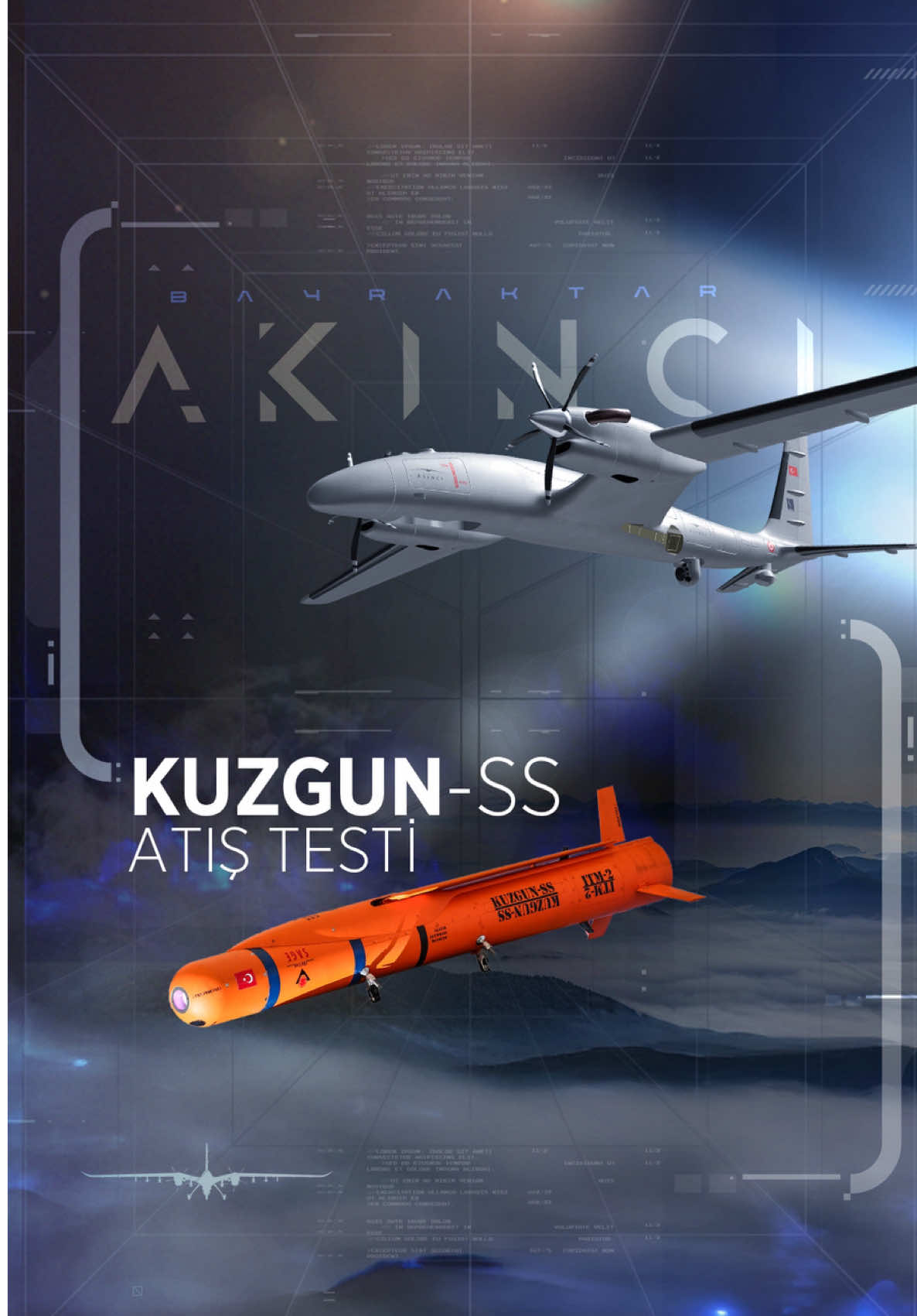 A post by @selcuk on TikTok caption: Bayraktar #AKINCI ✈️🐳🚀 🚀 KUZGUN-SS Mühimmat Atış Testi | Munition Firing Test 🎯 Tam İsabet | Bull’s Eye @BaykarTech 🤝 @TubitakSage #MilliTeknolojiHamlesi 🌍🇹🇷