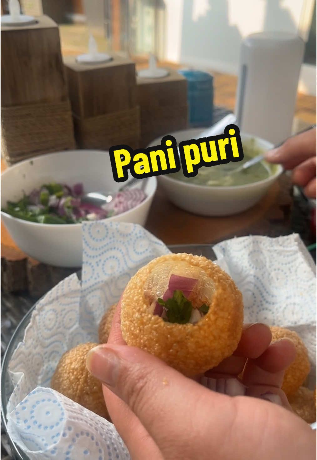 A post by @ on TikTok caption: Did you ever try this food? #panipuri #foryou #food #indianstreetfood #streetfood 