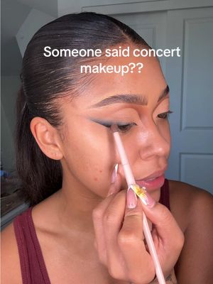 A post by @leilanigreen on TikTok caption: WEARABLE concert makeup. We still have the glam and the glitter, but you could still walk around all day and do whatever you need to, without having to explain that you’re going to a concert…  LETS GET IT! #makeupinspo #concertmakeup