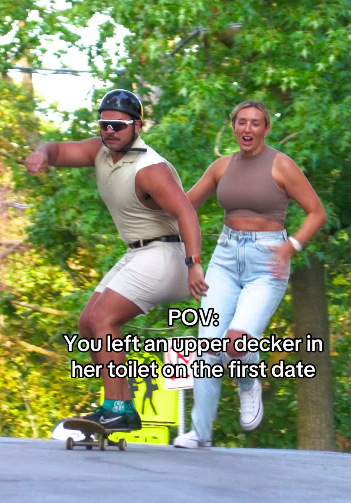 A post by @frankielapenna on TikTok caption: She started talking about zodiac signs and all that. So i snuck off and left her a lil surprise. #getaway #escape #tutorial #firstdate #girlfriend #skateboard #meme #skateboarding #hellyeah #america 
