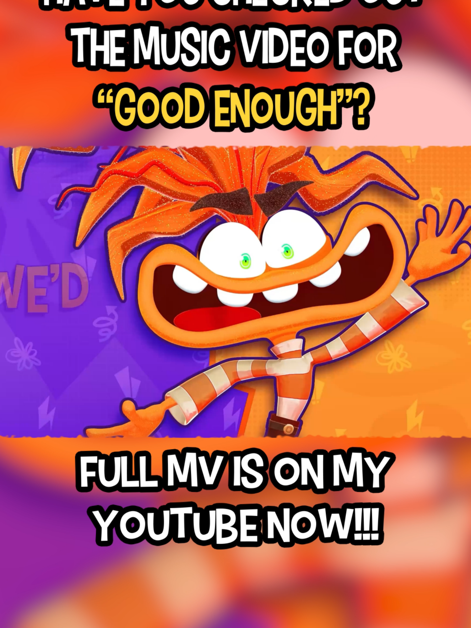 A post by @kittensneeze on TikTok caption: GOOD ENOUGH's Music Video is OUT NOW! Check it out in full on my Youtube, LINK IN BIO!! #Nerdcore #InsideOut2 #Animation #indieanimation #fyp