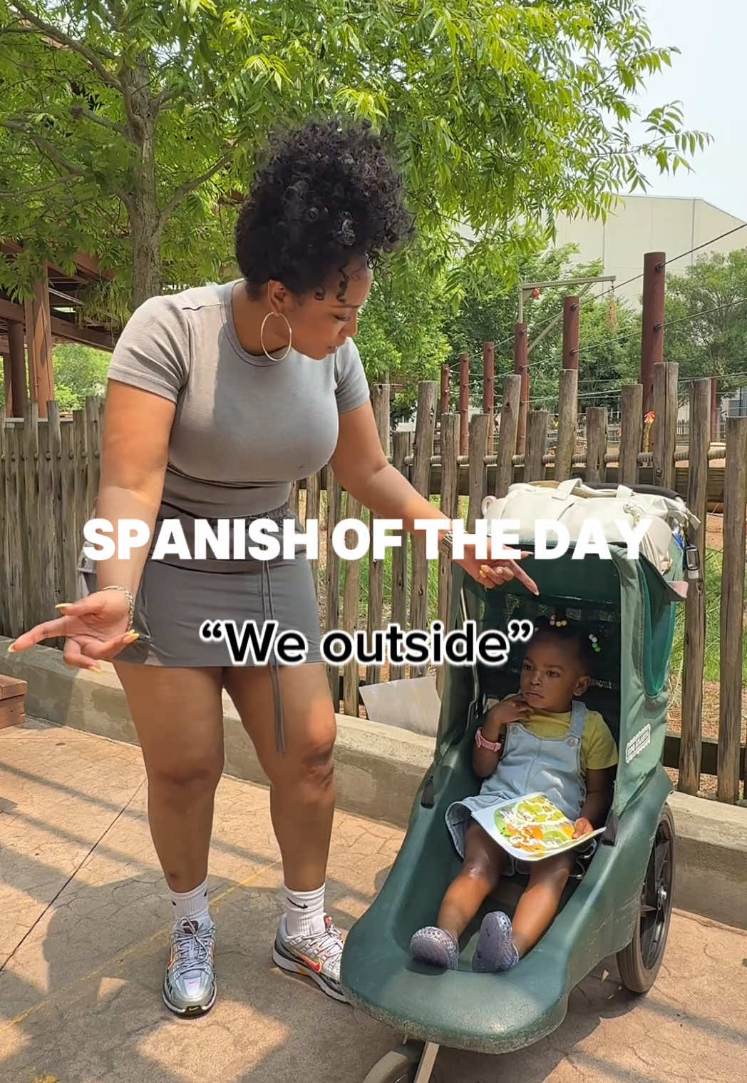 A post by @miss.sweet.tea on TikTok caption: Now that Atlanta has finally given Seattle its weather back we can use this phrase like we want to!!!  ¿Estás afuera???  Oh and if you’re ready to learn more phrases to get you actually speaking Spanish FORREAL get my ebook!  #spanishlesson #girlmom #bilingualkids #learnSpanish #contentcreator #ebook #blackmothers #fyp #toddlersoftiktok 