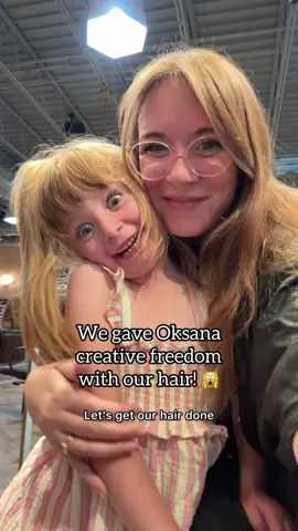 A post by @brittikitty on TikTok caption: We gave Oksana salon and spa creative freedom with our hair! 😍 (and no I am not pregnant - I have SIBO. Sometimes my belly is flat and sometimes it’s not 🥲 )