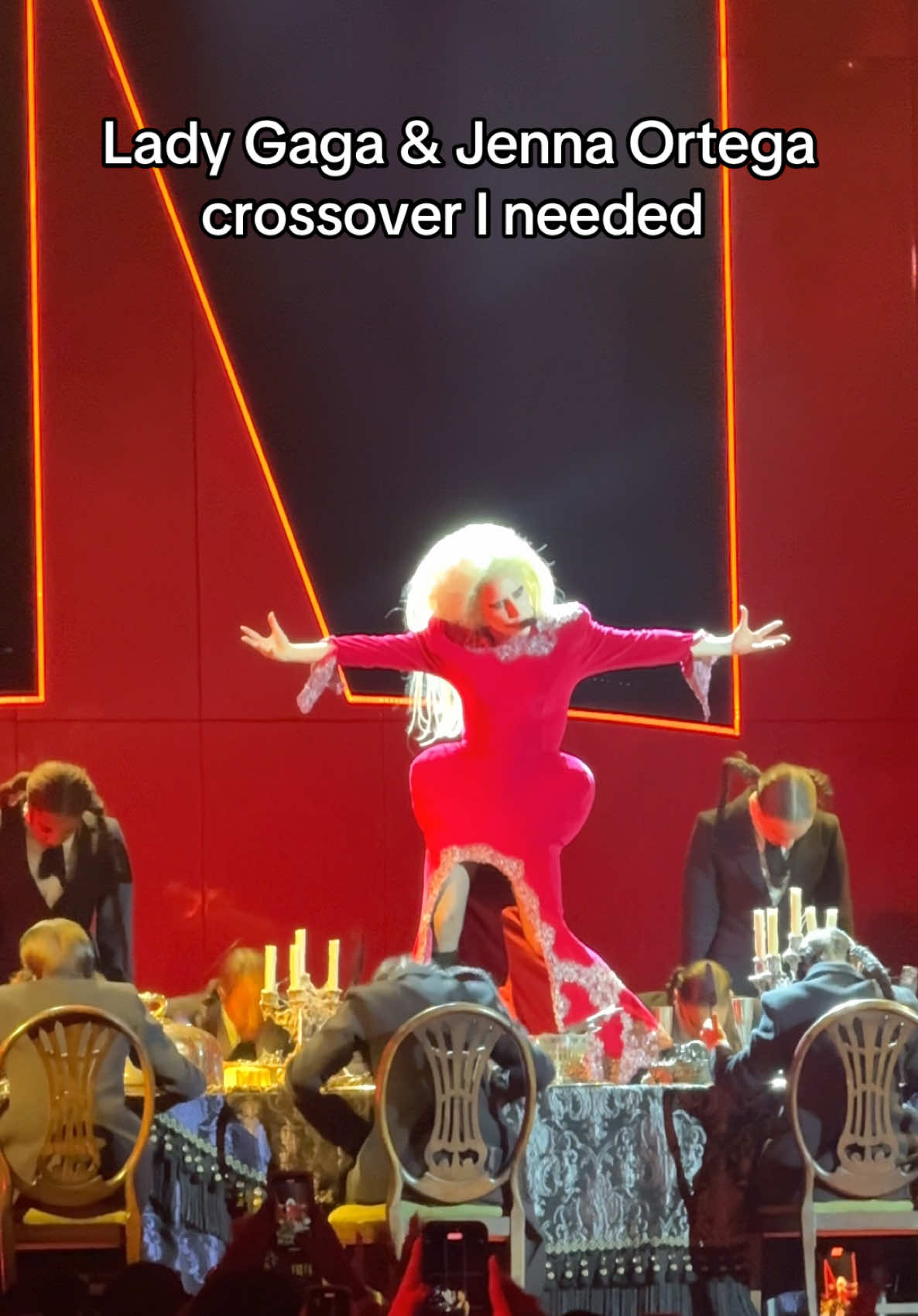 A post by @dreaknowsbest on TikTok caption: Lady Gaga is such a great preformer !! Two queens we are not worthy ! #TUDUM @Netflix 