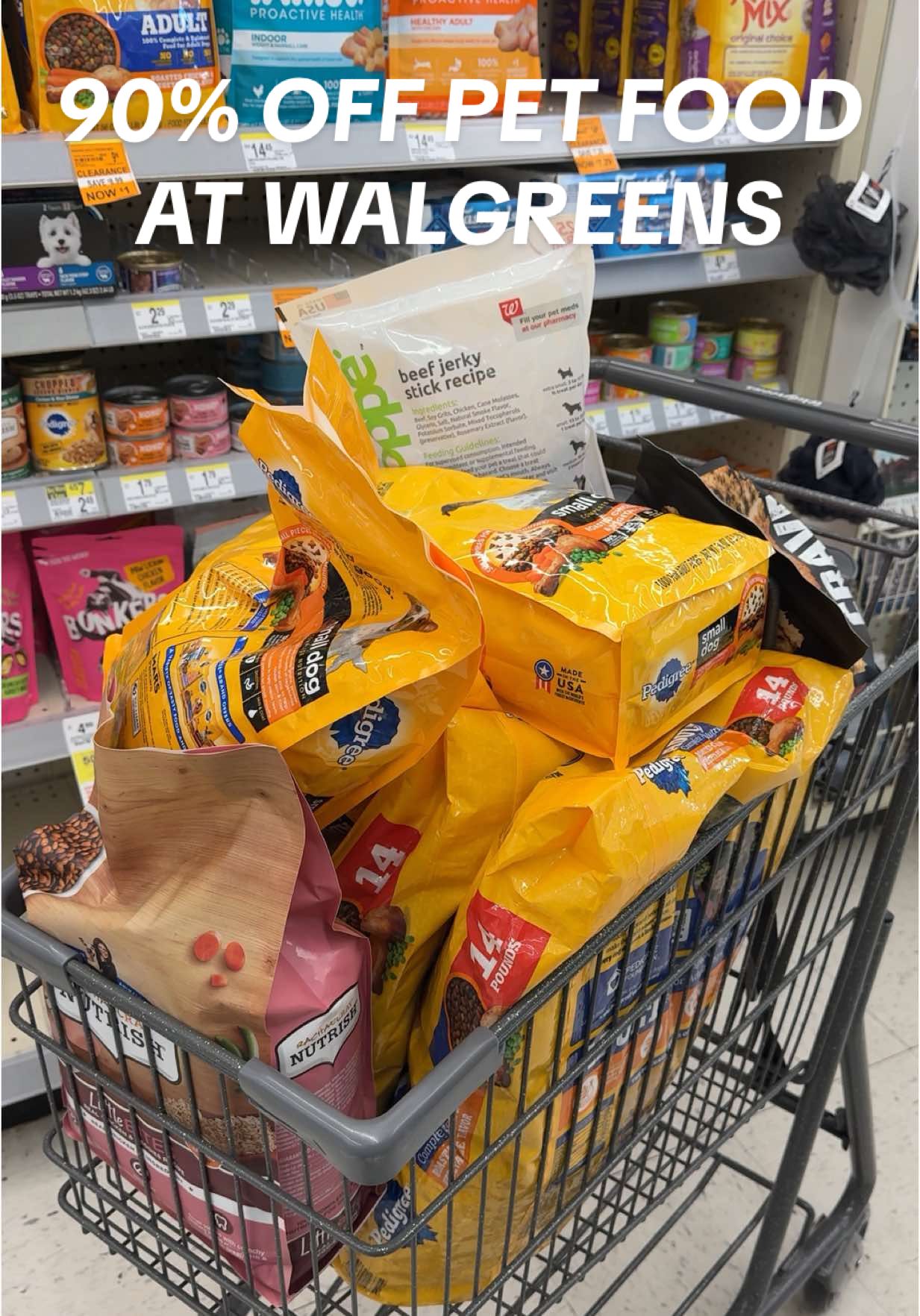 A post by @couponingwithtina on TikTok caption: RUNNN TO WALGREENS 🚨 Up to 90% off cat & dog food/treats, perfect opportunity to stock up for your furry friends or to make some shelter donations! 💗 Clearance pricing & inventory varies by store #walgreens #clearance #couponingforbeginners #howtosave #walgreensdeals #couponingwithtina