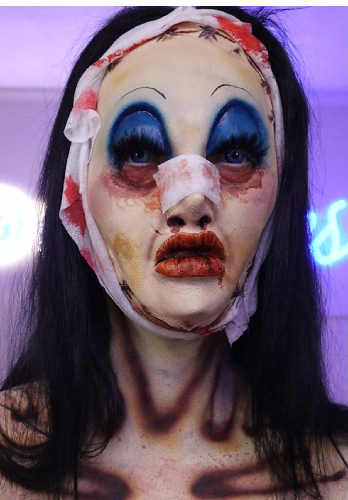 A post by @zombae.undead on TikTok caption: High resolution Afro circus. Your worst nightmare 😼 #sfx #makeup #prosthetic #botched #horror 