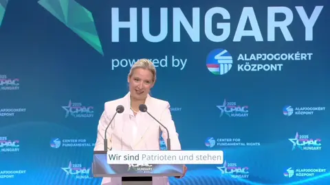 A post by @alice_weidel_afd on TikTok caption: Die Zukunft gehört freien, patriotischen Bürgern und souveränen Nationen. Wir setzen uns für klare Grenzen, Recht und Ordnung sowie die Bewahrung unserer kulturellen Identität ein. Nur so sichern wir Frieden, Sicherheit und Selbstbestimmung für kommende Generationen. #CPACHungary #CPAC #2025 #budapest #europa #souveränität #AfD #freitheit #verantwortung #alternativefürdeutschland #politik #fürdich 