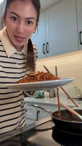 A post by @mscathygonzaga on TikTok caption: Cooking buldak jjang for midnight snack. 🫣 #fyp 