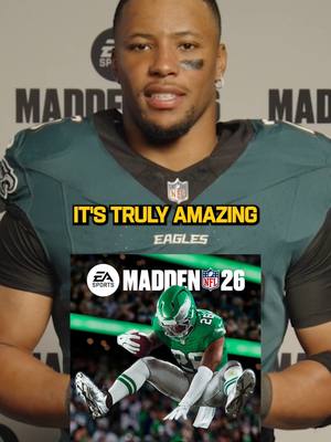 A post by @nfl on TikTok caption: from imitating moves in the game as a kid to having one of his own as the cover 🙌 #saquonbarkley #philadelphia #eagles #madden #nfl @eamaddennfl