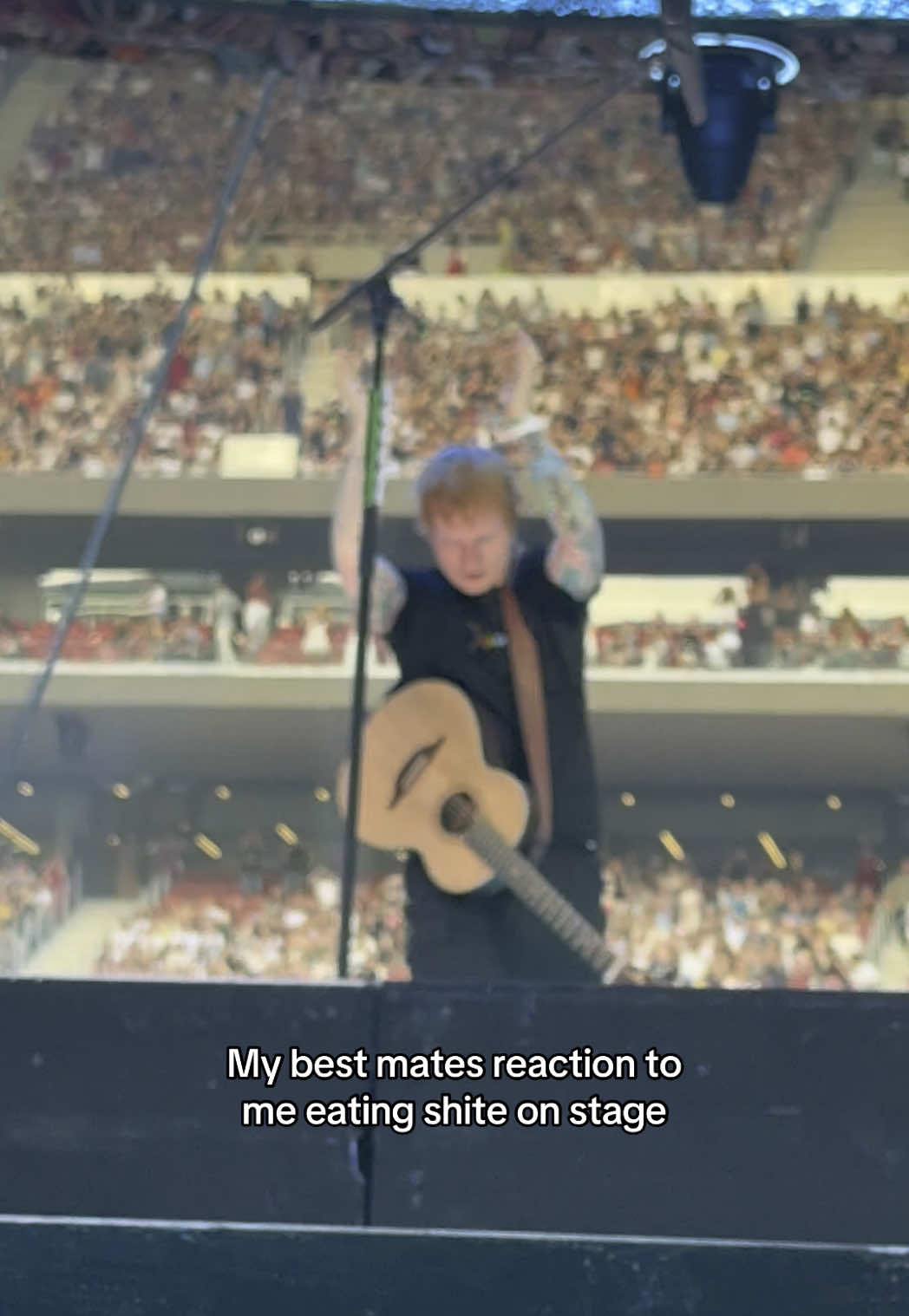 A post by @edsheeran on TikTok caption: Eating shit on stage feels on brand at this point tbh