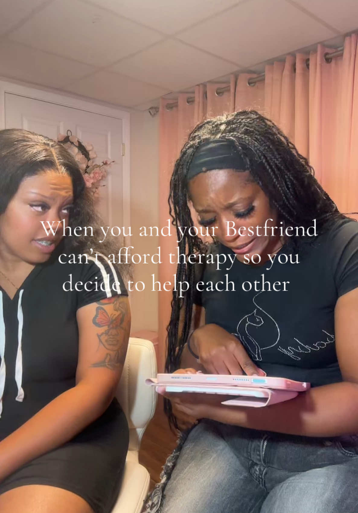 A post by @beyondloved on TikTok caption: The blind leading the blind! #bestie #bestfriend #therapy #lockedin #fyp #bestfriendscheck 