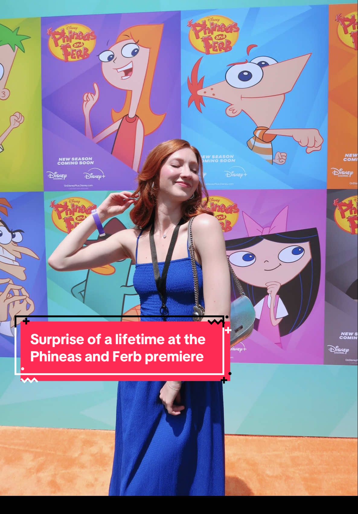 A post by @melissabecraft on TikTok caption: Surprise of a lifetime at the Phineas and Ferb premiere… ! 🧡💚❤️💙 @Phineas and Ferb  Thank you @disneytva #phineasandferb 