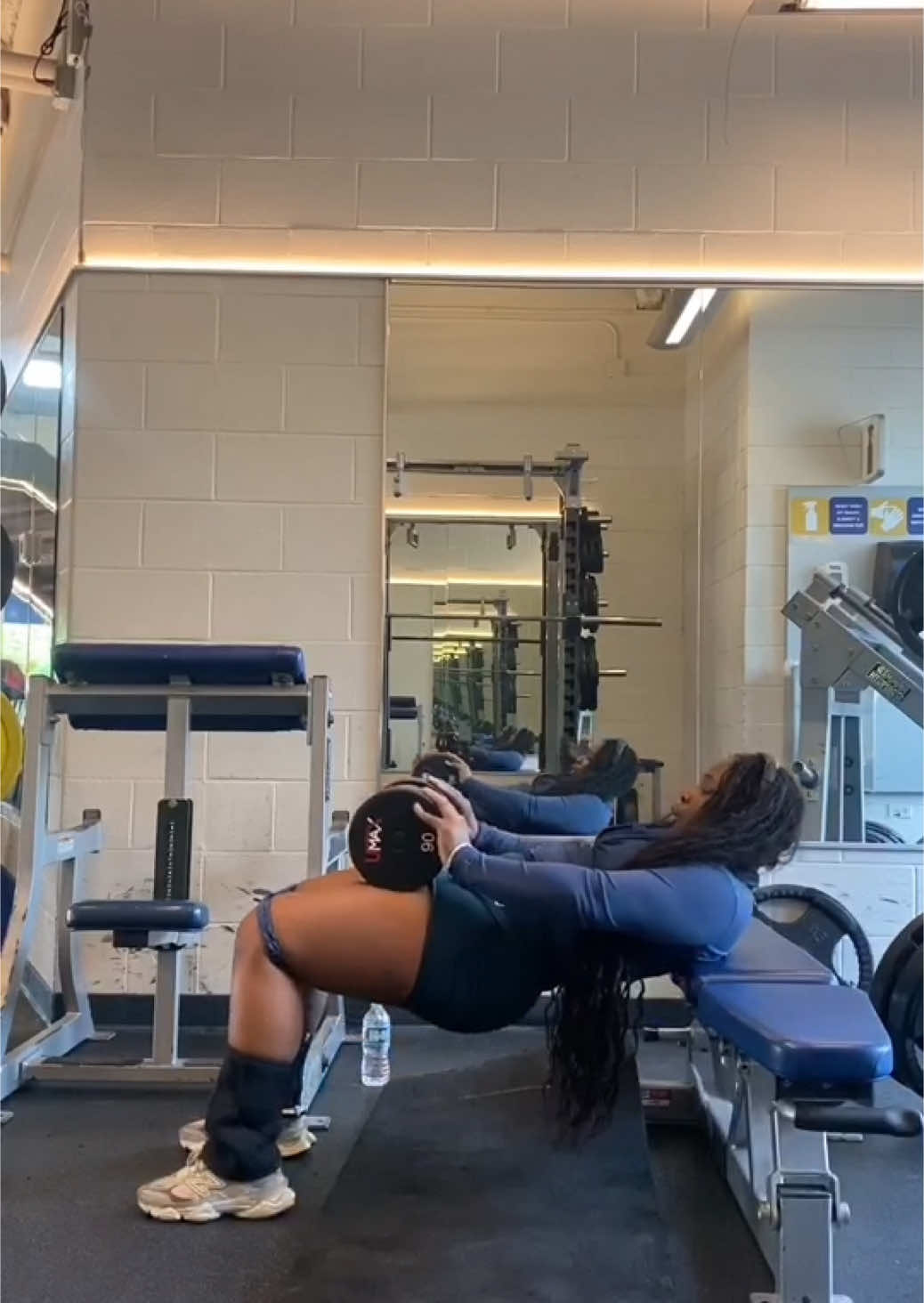 A post by @qdaedae on TikTok caption: Couldn’t wait to show y’all an effective glute bridge workout  This is for days if you not in the mood to setting up for hip thrust or don’t have a hip thrust machine… just add dumbbell with extra resistance with a band around the thigh and pick up more on the reps…good burn out thank me later…… #gymgirl #gymmotivation #gymtok #glutesworkout #girlswholift 