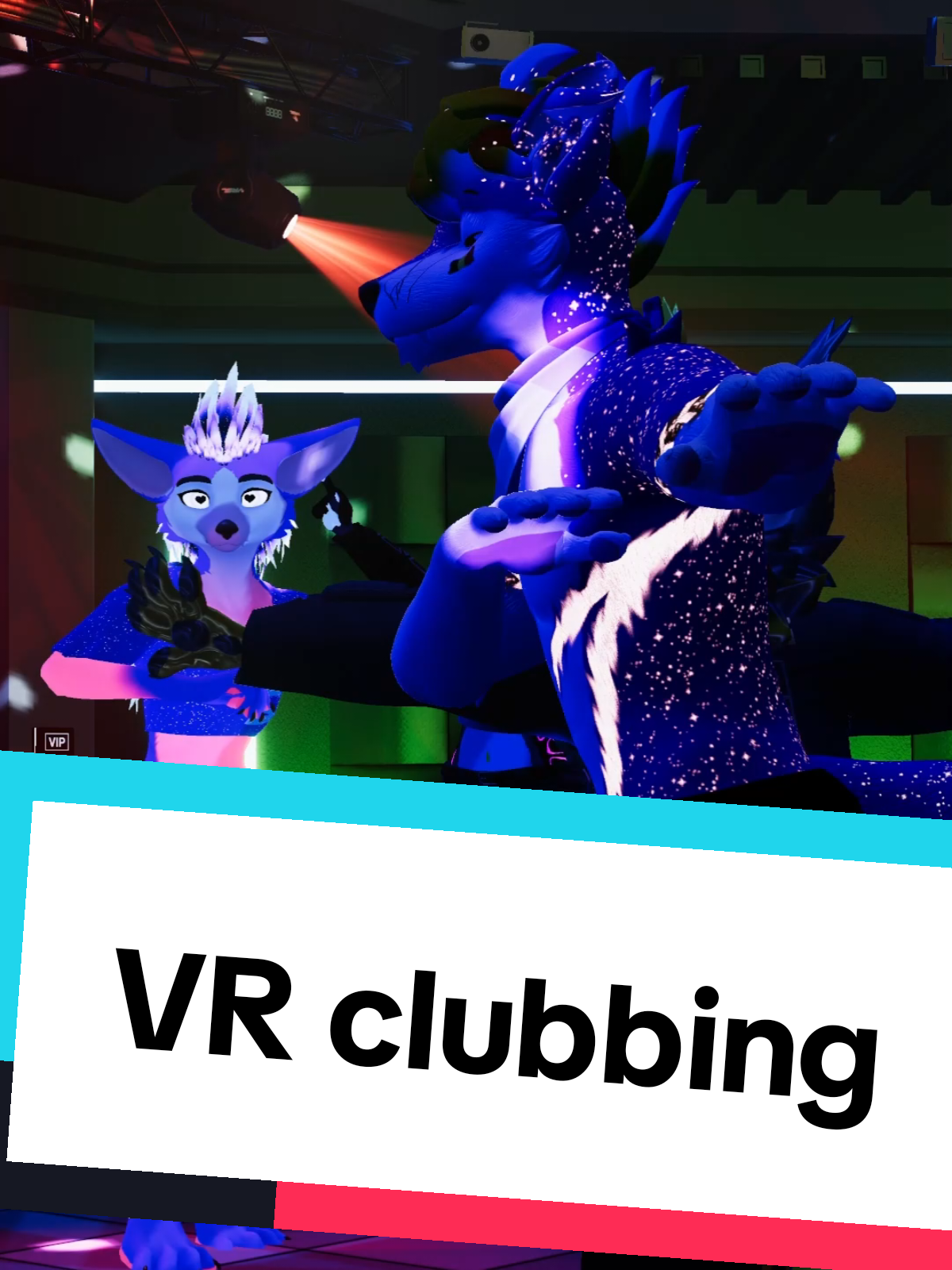 A post by @pupperdavey on TikTok caption: VR parties are SO FUN! (With @Seapanther➡️EF @ySky @Flare Wolf ) #vrc #vrchat #MaestriDelPov #vr #virtualreality #furry #furrymeme #party #fyp #vtuber 