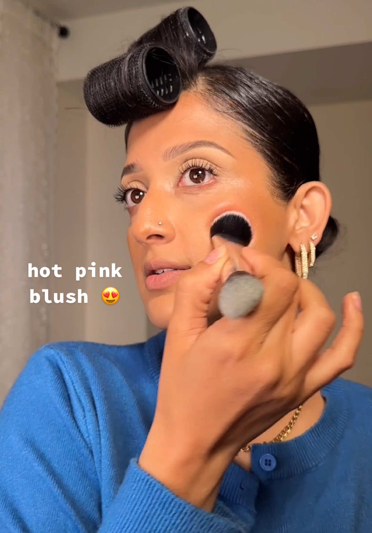 A post by @jawarshere on TikTok caption: Usually I run away from hot pink blushes- it’s very intimidating as a brown skin toned girlie. I’m glad that I gave it another chance tho bc why is it so pretty?!?? #hauslabspartner 