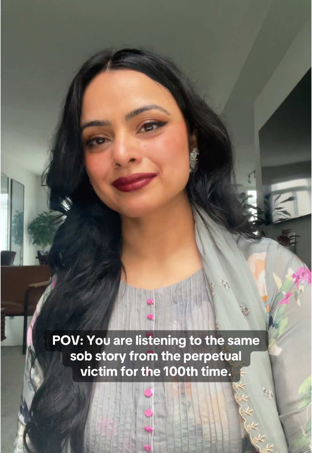 A post by @ogbhangralicious on TikTok caption: Start charging therapist fees 😭 #perpetualvictim #HealingJourney #relatable #victimmentality #browntiktok #bhangralicious 