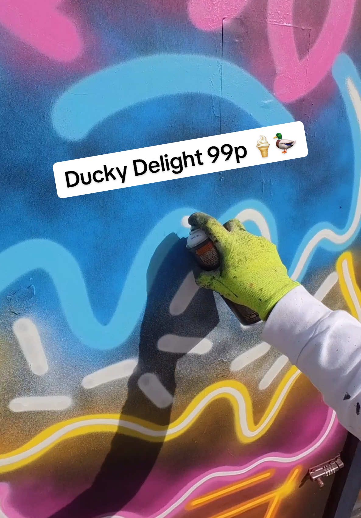 A post by @fatcapsprays on TikTok caption: Ice cream anyone?🍦🦆 #streetart #art #painting #icecream #neon 