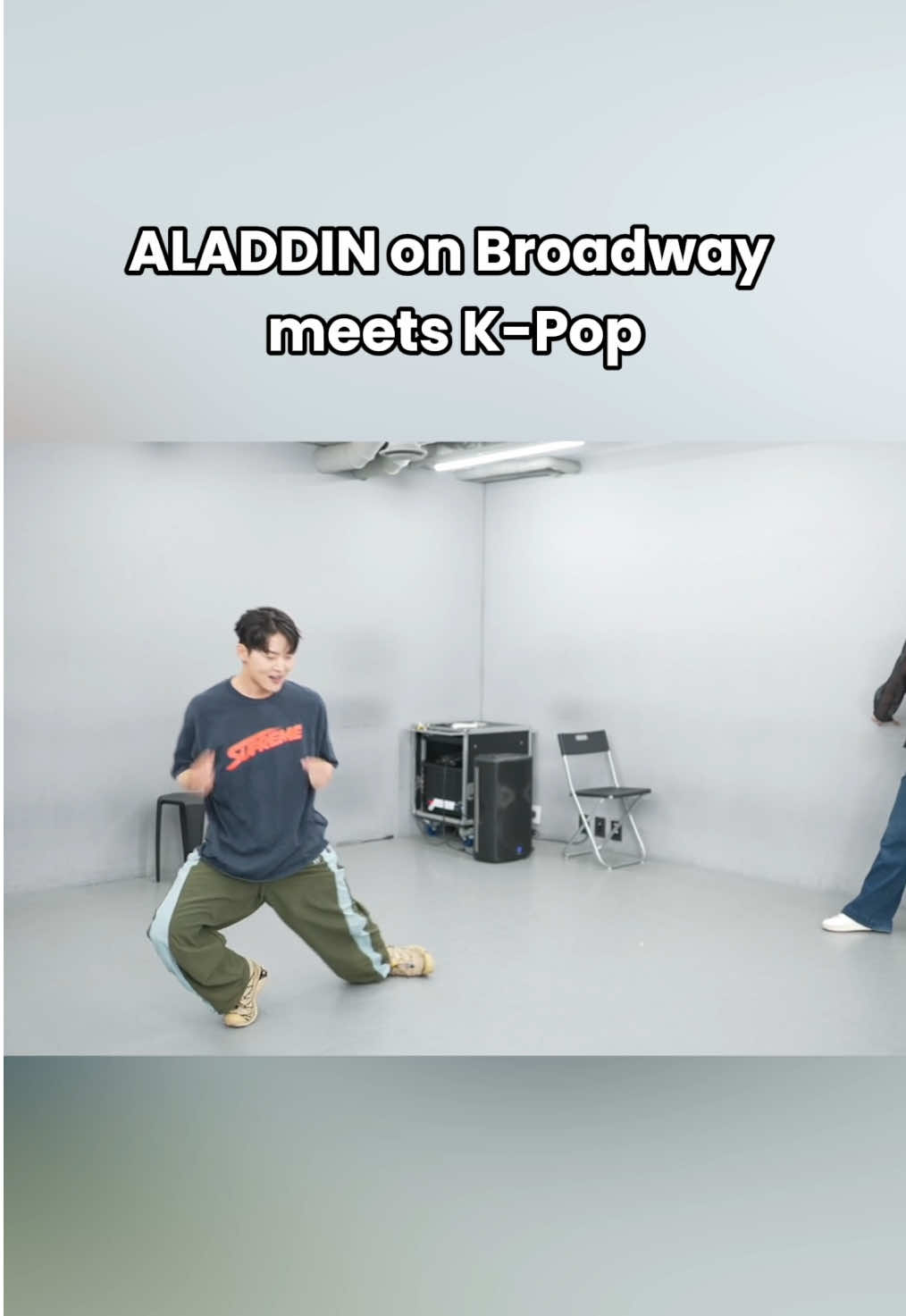 A post by @disneyonbroadway on TikTok caption: Broadway 🤝K-Pop.   Kooyoung Back (@mihawkback) surprises DDR (@dondarrylrivera) and Juju Chang (@jujuchangabc) with an improved dance to an ALADDIN on Broadway song. To catch the extended story, head to Good Morning America's official YouTube page and search ‘Aladdin on Broadway goes abroad.’