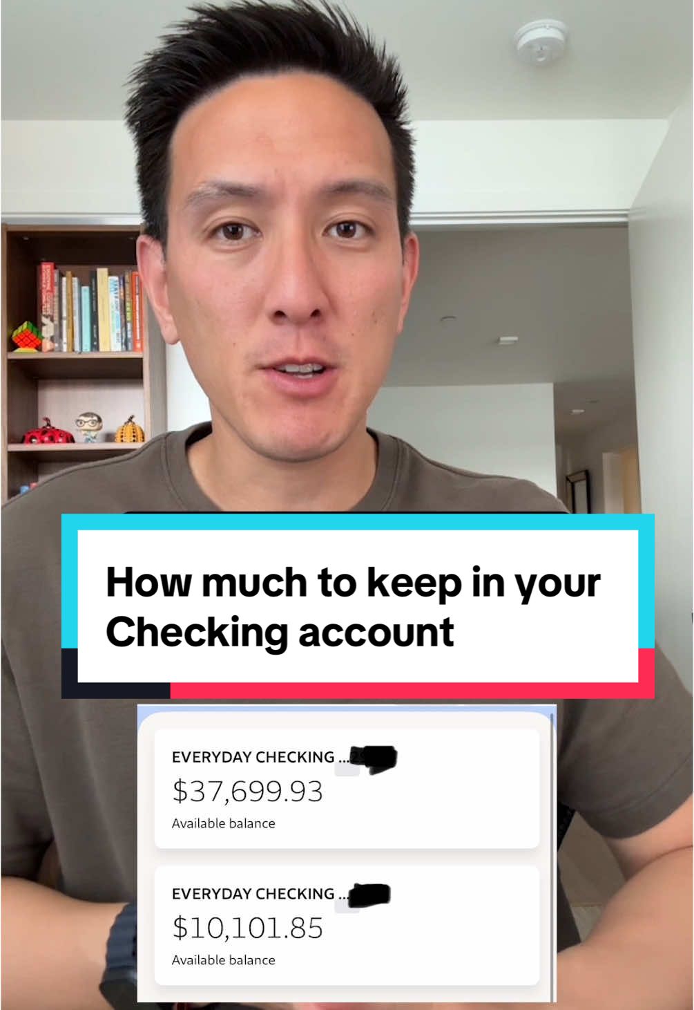 A post by @humphreytalks on TikTok caption: How much money do you keep in your checking account? Here’s the way I like to think about it: 1️⃣ Add up all your monthly bills - rent, utilities, car payments, etc. Remember that number. 2️⃣ Ballpark/estimate how much you spend for discretionary expenses on a monthly basis, this includes purchases like eating out, coffee, shopping, entertainment. 3️⃣ Add those numbers from #1 and #2 together. Let’s pretend that number is $3000.  4️⃣ Add a 10-20% buffer. So keep $3000 + $300 = $3300, or $3000 + $600 = $3600 in your checking account. Humphrey