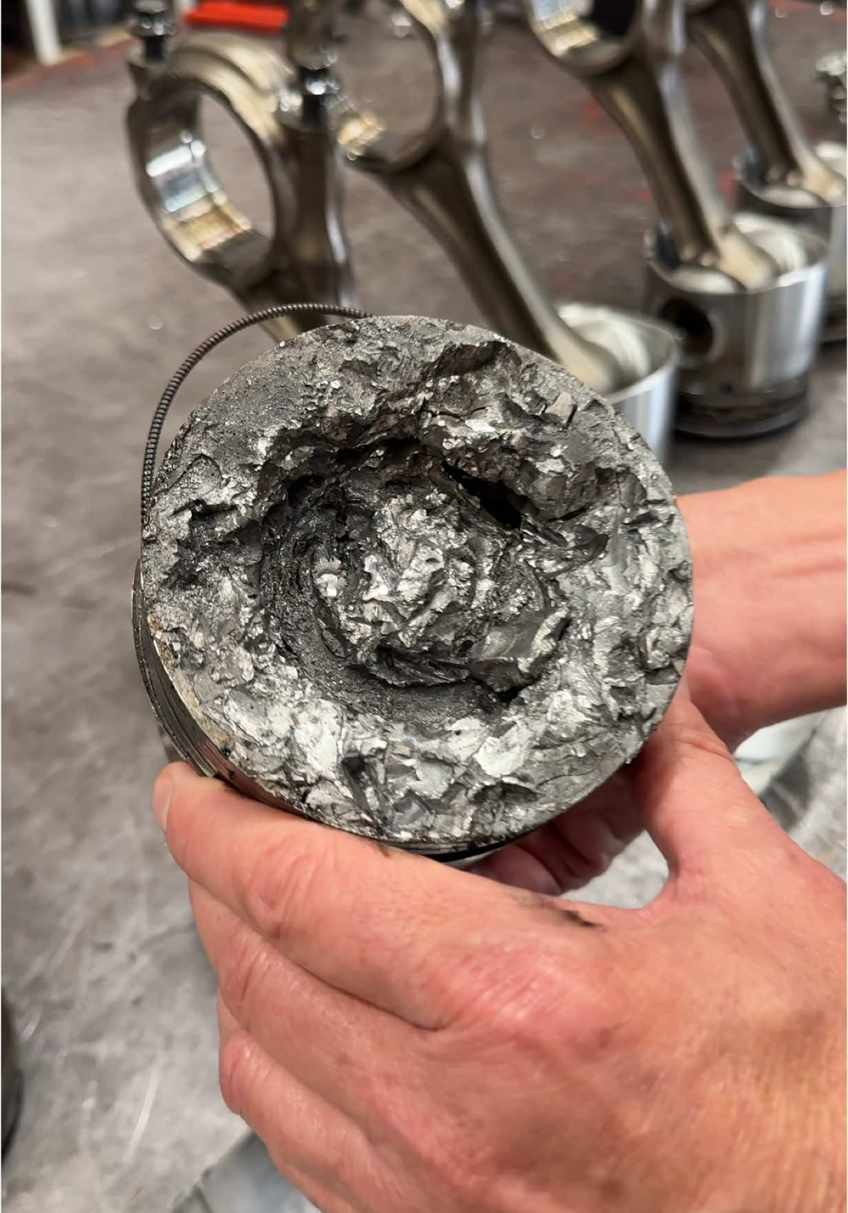 A post by @davesautocenter on TikTok caption: Diesel cylinder failure caused by an injector #autoshop #truckrepair #autorepair #enginebuilder 